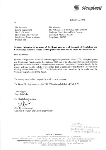 Thumbnail Sheela Foam
 Quarterly Report 2021-q3