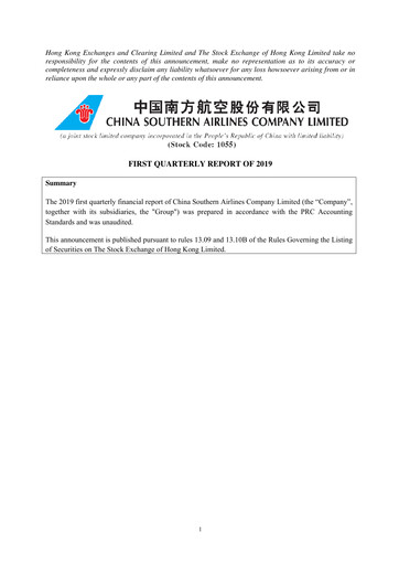 Vorschaubild China Southern Airlines
 Quartalsbericht 2019-q1
