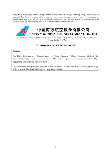 Vorschaubild China Southern Airlines
 Quartalsbericht 2020-q3