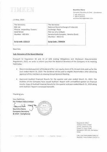 Vorschaubild Timken India Finanzmitteilung 2018-2019