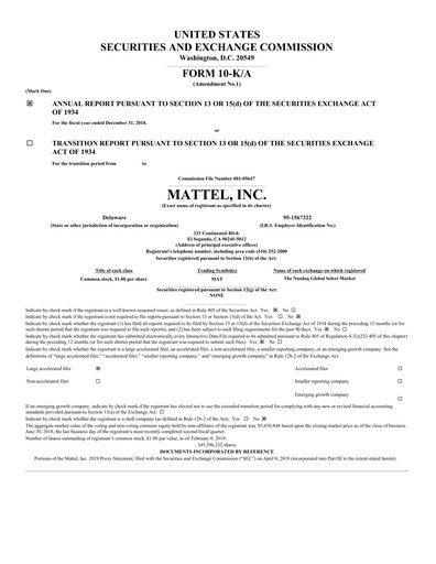 Thumbnail Mattel
 Annual Report 2018