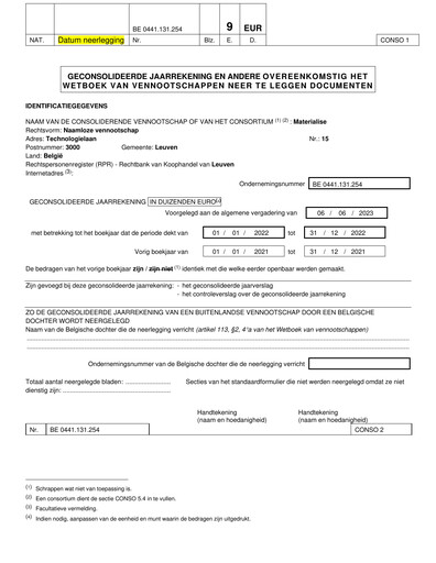Thumbnail Materialise NV Financial Statement 2022