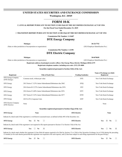 Thumbnail DTE Energy
 Annual Report 2019