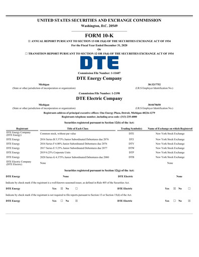 Thumbnail DTE Energy
 Annual Report 2020
