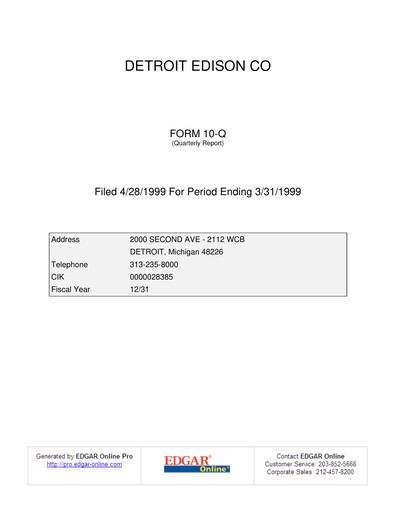 Thumbnail DTE Energy
 Quarterly Report 1999-q1