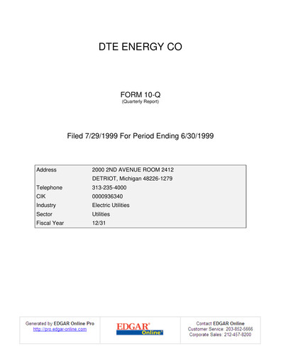 Thumbnail DTE Energy
 Quarterly Report 1999-q2