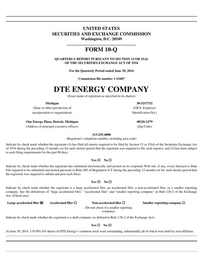 Thumbnail DTE Energy
 Quarterly Report 2014-q2