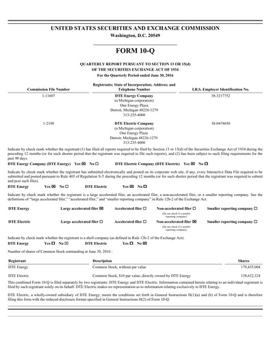 Thumbnail DTE Energy
 Quarterly Report 2016-q2