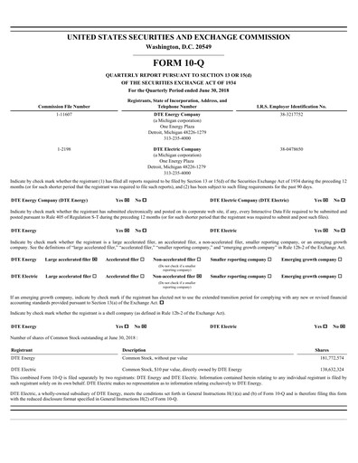 Thumbnail DTE Energy
 Quarterly Report 2018-q2