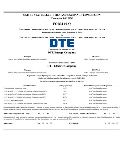 Thumbnail DTE Energy
 Quarterly Report 2020-q3