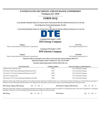 Thumbnail DTE Energy
 Quarterly Report 2021-q3