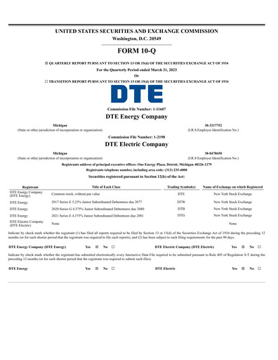 Thumbnail DTE Energy
 Quarterly Report 2023-q1