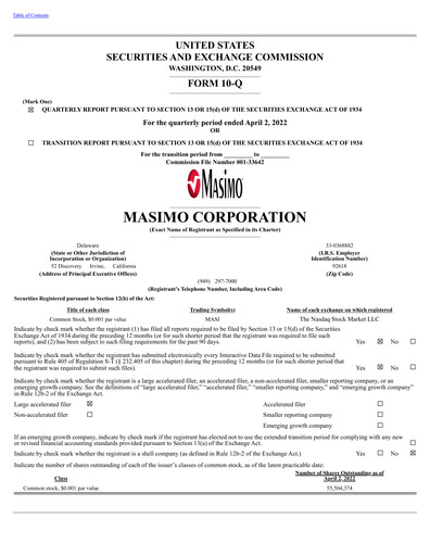 Thumbnail Masimo Quarterly Report 2022-q1