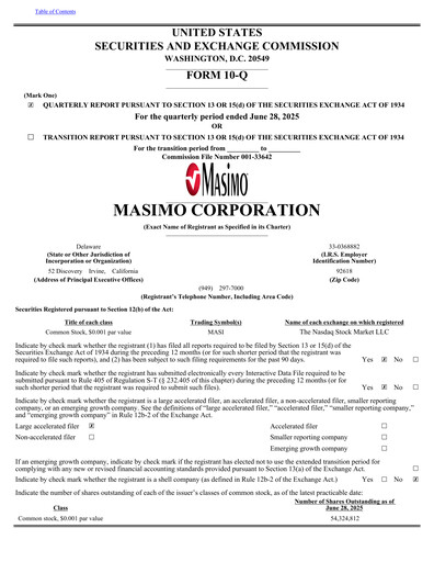 Miniature Masimo Rapport trimestriel 2025-q2