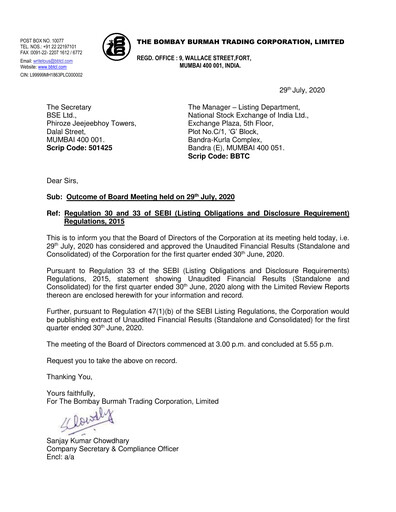 Thumbnail Bombay Burmah Quarterly Report 2020-q1