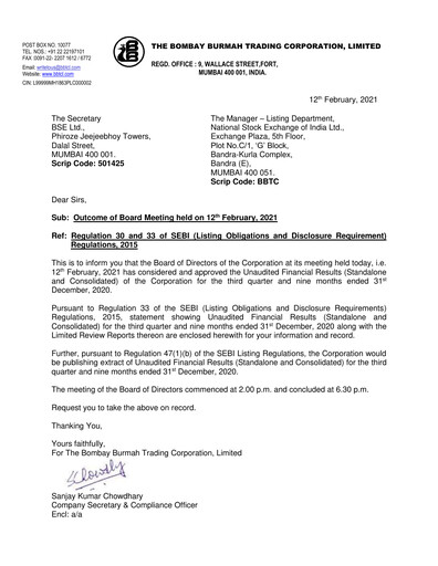 Thumbnail Bombay Burmah Quarterly Report 2020-q3