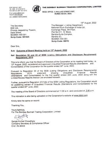 Thumbnail Bombay Burmah Quarterly Report 2022-q1