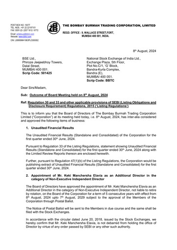 Thumbnail Bombay Burmah Quarterly Report 2024-q1