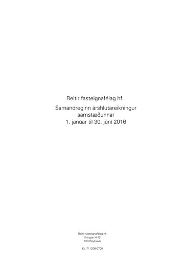 Thumbnail Reitir fasteignafélag Half-year Report 2016-h1