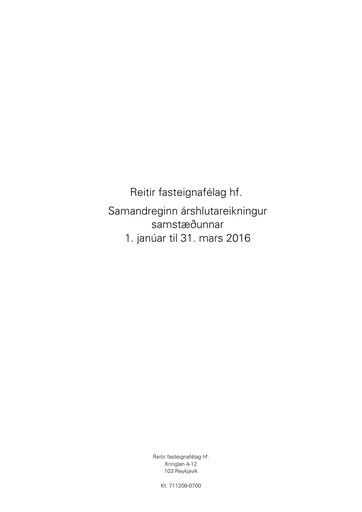 Thumbnail Reitir fasteignafélag Quarterly Report 2016-q1