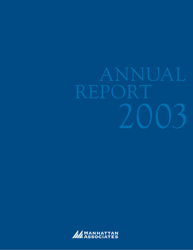 Thumbnail Manhattan Associates
 Annual Report 2003