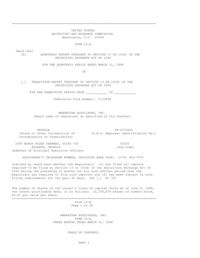 Thumbnail Manhattan Associates
 Quarterly Report 1998-q1