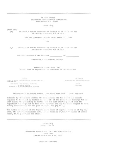 Thumbnail Manhattan Associates
 Quarterly Report 1999-q1