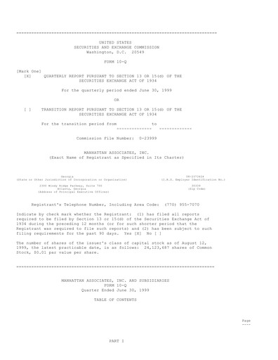 Thumbnail Manhattan Associates
 Quarterly Report 1999-q2