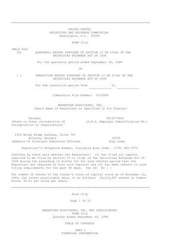 Thumbnail Manhattan Associates
 Quarterly Report 1999-q3