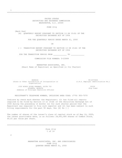 Thumbnail Manhattan Associates
 Quarterly Report 2000-q1