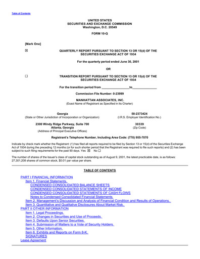 Thumbnail Manhattan Associates
 Quarterly Report 2001-q2