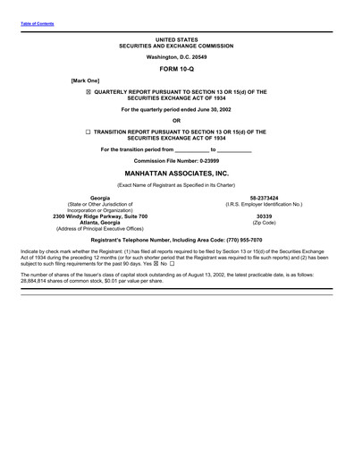 Thumbnail Manhattan Associates
 Quarterly Report 2002-q2