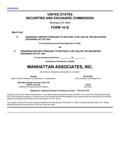 Thumbnail Manhattan Associates
 Quarterly Report 2002-q3