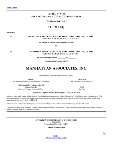 Thumbnail Manhattan Associates
 Quarterly Report 2004-q3