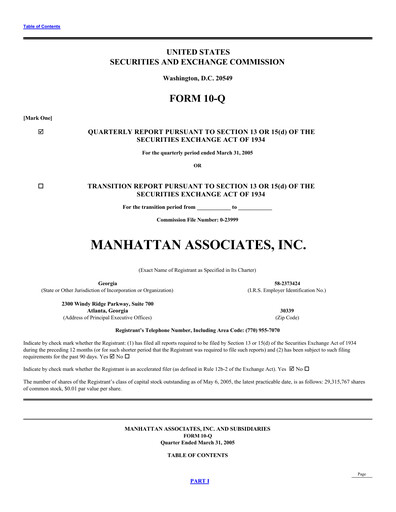 Thumbnail Manhattan Associates
 Quarterly Report 2005-q1