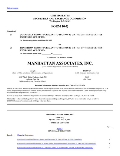 Thumbnail Manhattan Associates
 Quarterly Report 2005-q2