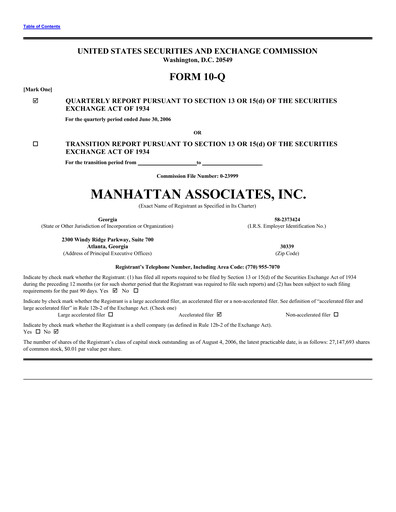 Thumbnail Manhattan Associates
 Quarterly Report 2006-q2