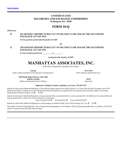 Thumbnail Manhattan Associates
 Quarterly Report 2007-q3