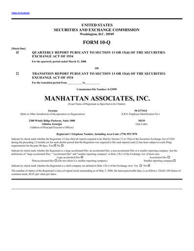 Thumbnail Manhattan Associates
 Quarterly Report 2008-q1