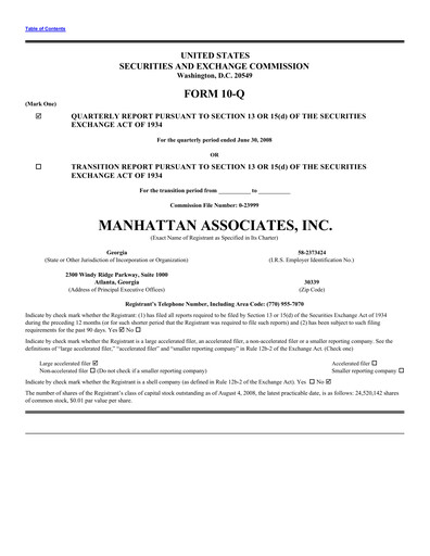 Thumbnail Manhattan Associates
 Quarterly Report 2008-q2