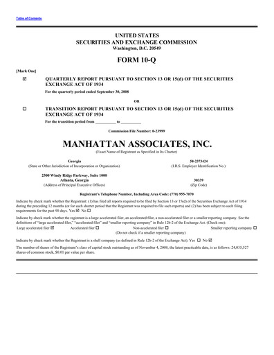 Thumbnail Manhattan Associates
 Quarterly Report 2008-q3