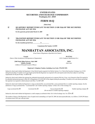 Thumbnail Manhattan Associates
 Quarterly Report 2009-q1