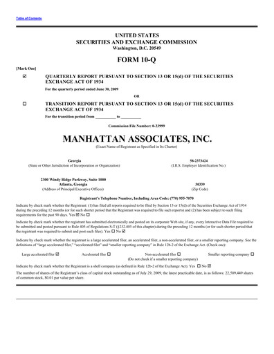 Thumbnail Manhattan Associates
 Quarterly Report 2009-q2