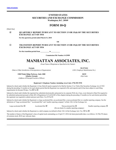 Thumbnail Manhattan Associates
 Quarterly Report 2010-q1