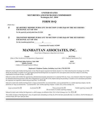Thumbnail Manhattan Associates
 Quarterly Report 2010-q2