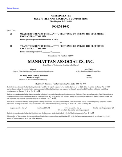 Thumbnail Manhattan Associates
 Quarterly Report 2010-q3