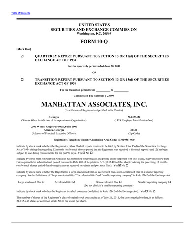 Thumbnail Manhattan Associates
 Quarterly Report 2011-q2