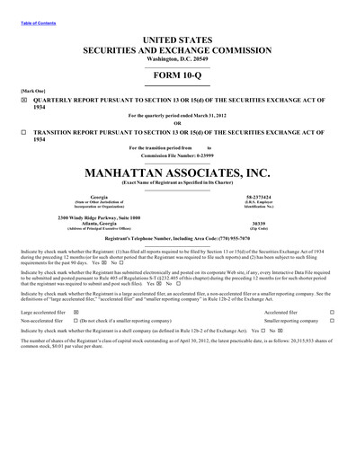 Thumbnail Manhattan Associates
 Quarterly Report 2012-q1