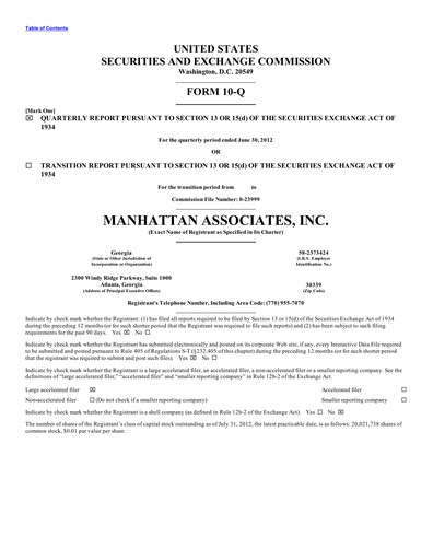 Thumbnail Manhattan Associates
 Quarterly Report 2012-q2