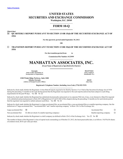 Thumbnail Manhattan Associates
 Quarterly Report 2012-q3